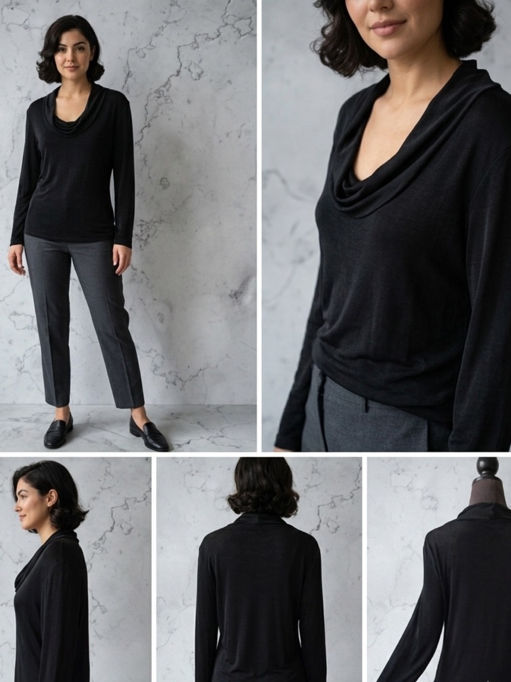 Carducci Cowl Neck Blouse Vintage 90s Y2K Slinky Acetate Spandex Made in USA L